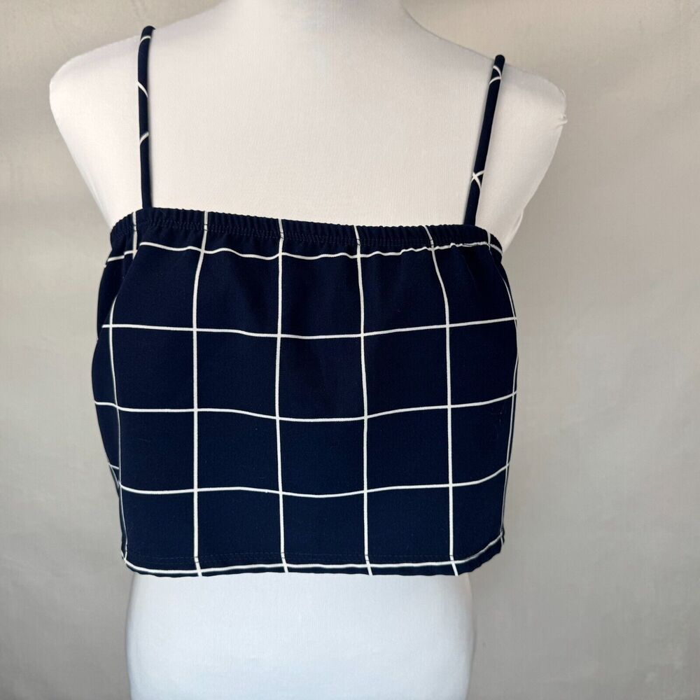 Fashion Nova Women Sz 1XL Plaid Crop Top Navy Plaid